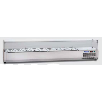 VITRINE RÉFRIGÉRÉE EN ACIER INOXYDABLE POUR PLATEAUX PLATS EN VERRE (8 GN 1/3 cm 200)