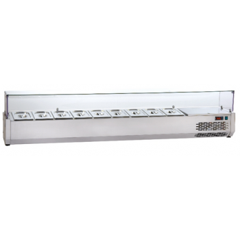VETRINA REFRIGERATA IN ACCIAIO INOX PER VASCHETTE CON VETRI PIANI (4 GN 1/4 cm 120)