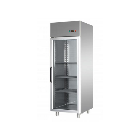 REFRIGERATED CABINET GN 2/1 MONOBLOCK IN STAINLESS STEEL WITH GLASS DOOR AND INTERNAL NEON LIGHT