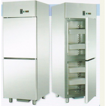 Armoire réfrigérée à poisson GN 2/1 monobloc en acier inoxydable avec 2 portes - Température -2/8 °C