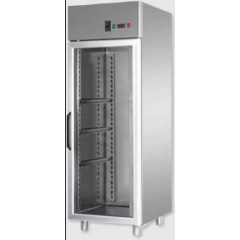 ARMOIRE RÉFRIGÉRÉE MONOBLOC EN ACIER INOXYDABLE À TEMPÉRATURE NORMALE AVEC PORTE VITRÉE ET ÉCLAIRAGE INTÉRIEUR AU NÉON POUR PLAT