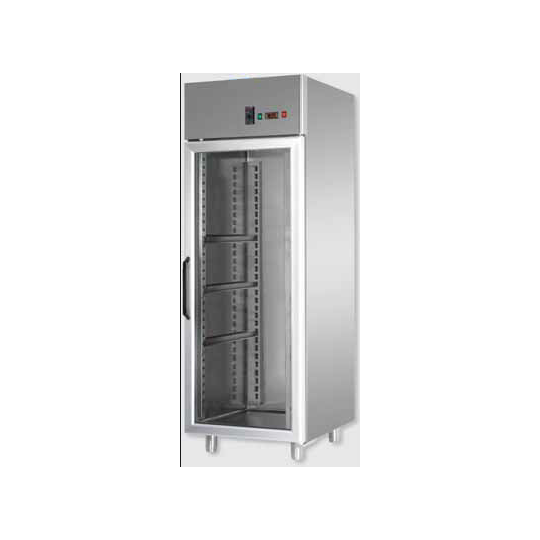 ARMADIO REFRIGERATO MONOBLOCCO IN ACCIAIO INOX A TEMPERATURA NORMALE CON PORTA IN VETRO E LUCE NEON INTERNA PER TEGLIE 60x40 cm 