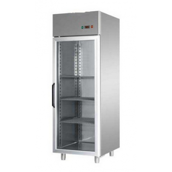 ARMOIRE RÉFRIGÉRÉE MONOBLOC EN ACIER INOXYDABLE AVEC PORTE VITRÉE ET ÉCLAIRAGE INTÉRIEUR AU NÉON POUR PLATEAUX 60x40 cm - Tempér
