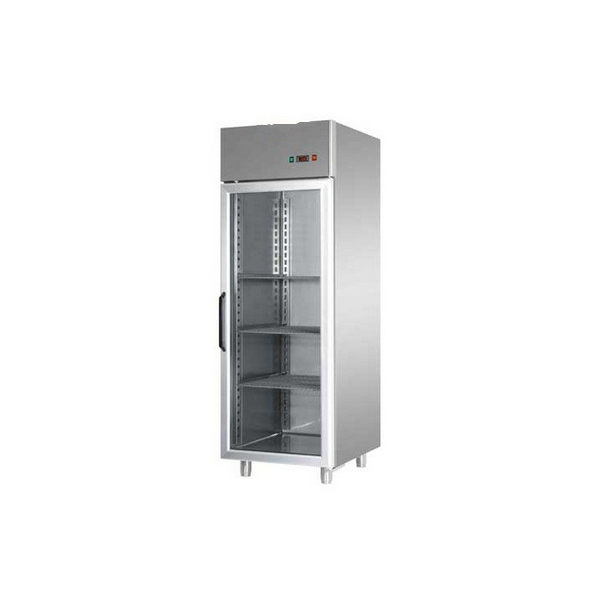 MONOBLOCK REFRIGERATED CABINET IN STAINLESS STEEL WITH GLASS DOOR AND INTERNAL NEON LIGHT FOR 60x40 cm TRAYS - Temperature -18 /