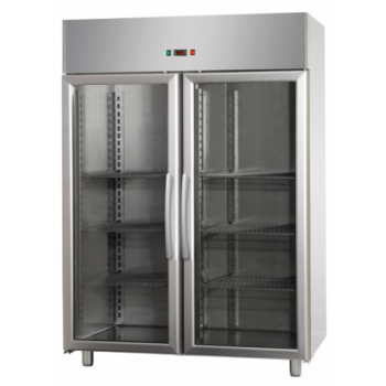 ARMOIRE RÉFRIGÉRÉE MONOBLOC GN 2/1 EN ACIER INOXYDABLE AVEC 2 PORTES VITRÉES ET 1 ÉCLAIRAGE INTÉRIEUR AU NÉON - Température 0/10