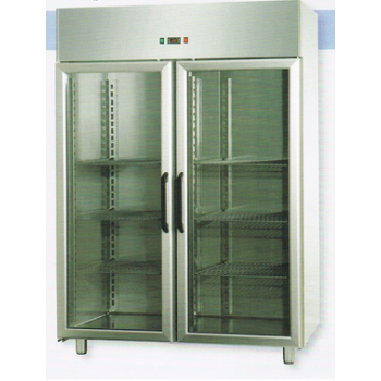 ARMOIRE RÉFRIGÉRÉE MONOBLOC GN 2/1 EN ACIER INOXYDABLE AVEC 2 PORTES VITRÉES ET 1 ÉCLAIRAGE INTÉRIEUR AU NÉON - Température -18 