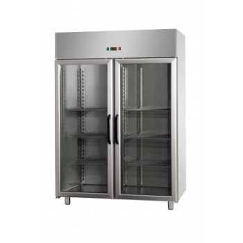 ARMOIRE RÉFRIGÉRÉE MONOBLOC EN ACIER INOXYDABLE AVEC 2 PORTES VITRÉES ET 1 ÉCLAIRAGE INTÉRIEUR AU NÉON POUR PLATEAUX 60x40 cm - 