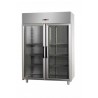 ARMADIO REFRIGERATO MONOBLOCCO IN ACCIAIO INOX CON 2 PORTE IN VETRO E 1 LUCE NEON INTERNA PER TEGLIE 60x40 cm - Temperatura 0 / 
