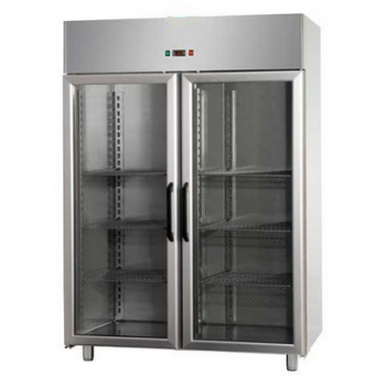 MONOBLOC REFRIGERATED CABINET IN STAINLESS STEEL WITH 2 GLASS DOORS AND 1 INTERNAL NEON LIGHT FOR 60x40 cm TRAYS - Temperature -