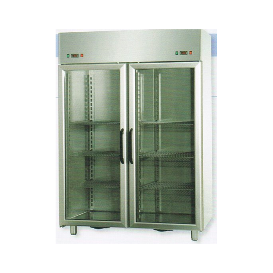 COMBINATION REFRIGERATED CABINET GN 2/1 IN DOUBLE TEMPERATURE STAINLESS STEEL WITH 2 GLASS DOORS AND 2 INTERNAL NEON LIGHTS - Te