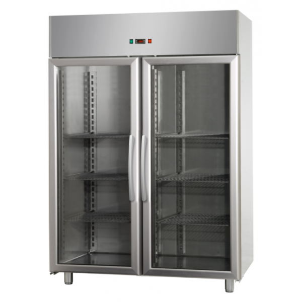 COMBINATION REFRIGERATED CABINET GN 2/1 IN DOUBLE TEMPERATURE STAINLESS STEEL WITH 2 GLASS DOORS AND 2 INTERNAL NEON LIGHTS - Te
