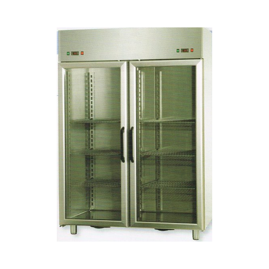 ARMOIRE RÉFRIGÉRÉE COMBINÉE DOUBLE TEMPÉRATURE EN ACIER INOXYDABLE GN 2/1 AVEC 2 PORTES VITRÉES ET 2 NÉONS INTERNES - Températur