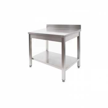 TABLE DE TRAVAIL EN ACIER INOXYDABLE AVEC ÉTAGÈRE ET ÉCRAN ARRIÈRE, PROFONDEUR 70 CM