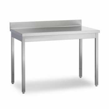 TABLE EN ACIER INOXYDABLE SUR PIEDS, PROFONDEUR 70 CM, AVEC ÉTAGE ARRIÈRE