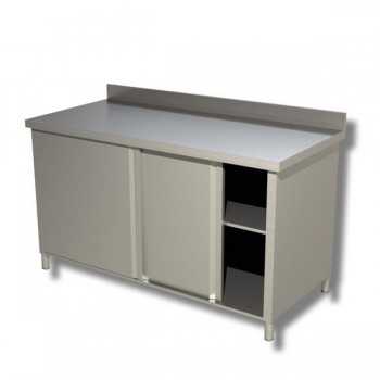 TABLE DE TRAVAIL EN ACIER INOXYDABLE AVEC PORTES COULISSANTES ET PROFONDEUR DE 70 CM À L'ÉTAGE