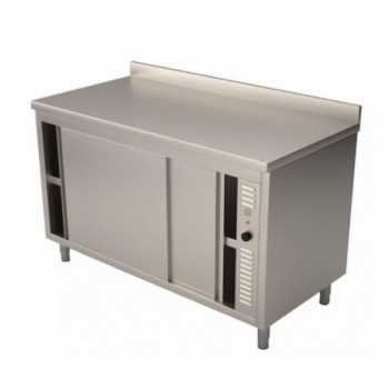 TABLE CHAUFFANTE AVEC PORTES COULISSANTES, PROFONDEUR 70 CM, AVEC ÉTAGE