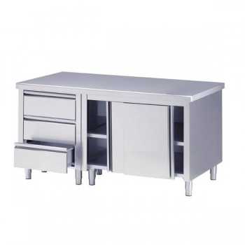 TABLE MEUBLE AVEC PORTES COULISSANTES ET TIROIRS, PROFONDEUR 60 CM