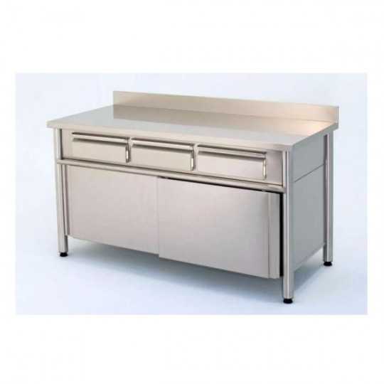 TABLE MEUBLE AVEC PORTES COULISSANTES ET TIROIRS EN LIGNE, PROFONDEUR 70 CM, AVEC ÉTAGE