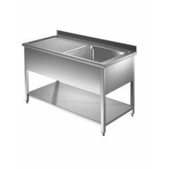 ÉVIER OUVERT EN INOX - 1 BAC + égouttoir et tablette inférieure, profondeur 70 cm