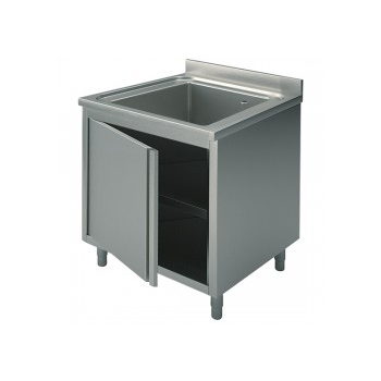 ÉVIER SUR PLACARD EN ACIER INOXYDABLE - PORTES BATTANTES - 1 BAC, PROFONDEUR 70 CM