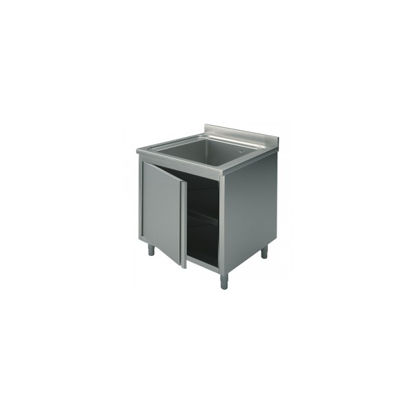 ÉVIER SUR PLACARD EN ACIER INOXYDABLE - PORTES BATTANTES - 1 BAC, PROFONDEUR 70 CM