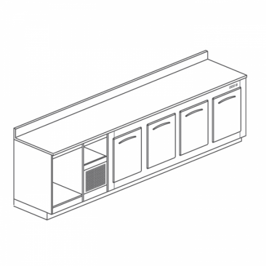 BANCO BAR REFRIGERATO IN ACCIAIO INOX CON 4 VANI - L.300 cm
