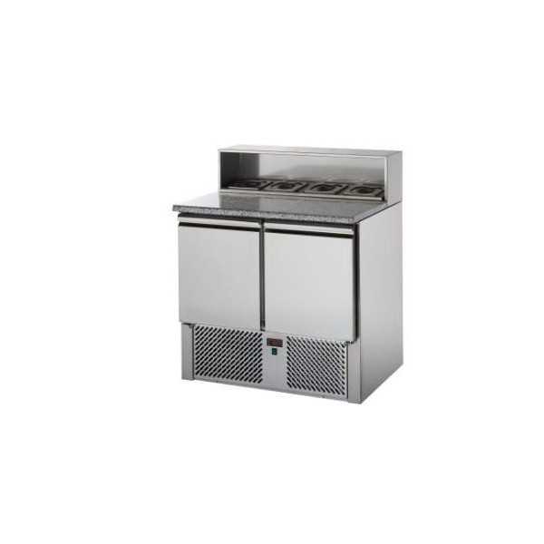 SALADETTE 2 PORTE CON PIANO IN GRANITO E ALZATA IN ACCIAIO INOX PREDISPOSTA PER 5 VASCHETTE GN 1/6