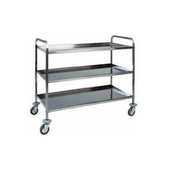 STAINLESS STEEL TROLLEY - 3 FOLDED SHELVES