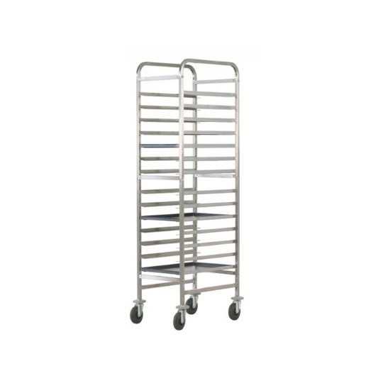 REINFORCED STAINLESS STEEL PASTRY TRAY TROLLEY - 14 TRAYS 60x40 CM