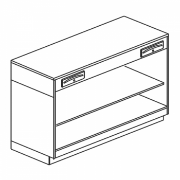 COMPTOIR CAISSE COMPLET AVEC TIROIR DE SERVICE ET TIROIR À CLÉ SUR COMPARTIMENT OUVERT AVEC ÉTAGÈRE INTERMÉDIAIRE - L.150 x H.11