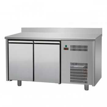 TABLE RÉFRIGÉRÉE EN ACIER INOXYDABLE AVEC 2 PORTES ET DOSSIER - P.60 cm