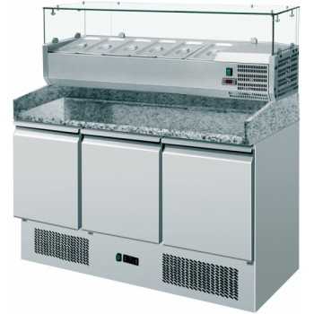 SALADETTE 3 PORTES EN ACIER INOXYDABLE AVEC DESSUS EN GRANIT ET PRÉSENTOIR RÉFRIGÉRÉ POUR LES INGRÉDIENTS