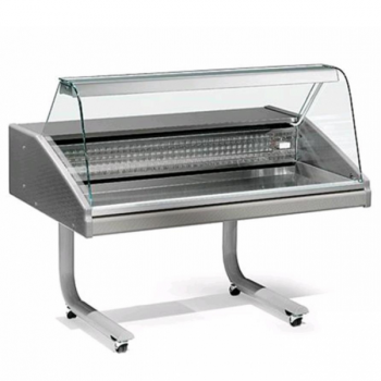 VITRINE RÉFRIGÉRÉE STATIQUE POUR POISSONNIER AVEC VERRE COURBÉ ET SUPPORT