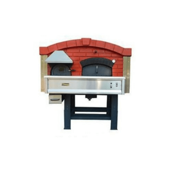 Rotating base wood-fired oven with separate combustion chamber