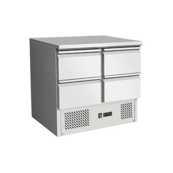 STATIC REFRIGERATED SALADETTE IN STAINLESS STEEL WITH 4 DRAWERS - Temperature 2 / 8 degrees - Dimensions L.90 x D.70 x H.87 cm (