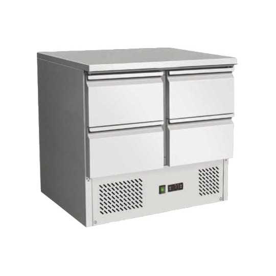 SALADETTE RÉFRIGÉRÉE STATIQUE EN INOX AVEC 4 TIROIRS - Température 2/8 degrés - Dimensions L.90 x P.70 x H.87 cm (code AK901-4D)