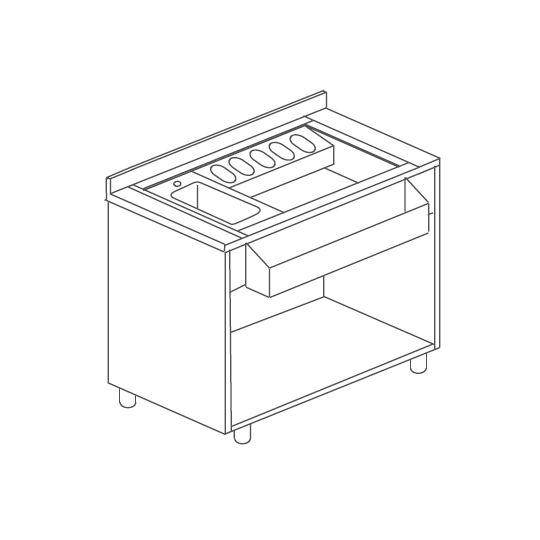 WORKSTATION PER COCKTAIL DA INCASSO CON LAVELLO SU MOBILE IN ACCIAIO INOX