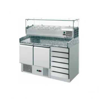 SALADETTE 2 PORTES ET TIROIRS AVEC DESSUS EN GRANIT ET VITRINE RÉFRIGÉRÉE POUR LES INGRÉDIENTS