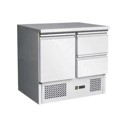 SALADETTE A 1 PORTA E CASSETTIERA CON PIANO IN ACCIAIO INOX