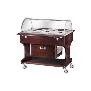 CHARIOT RÉFRIGÉRÉ EN BOIS AVEC DÔME EN PLEXIGLAS - CAPACITÉ : 3 BAC GN 1/1 - L.111 x P.112 x H.125 cm