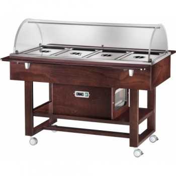 CHARIOT RÉFRIGÉRÉ EN BOIS AVEC DÔME EN PLEXIGLAS - CAPACITÉ : 4 BAC GN 1/1 - L.148 x P.112 x H.125 cm