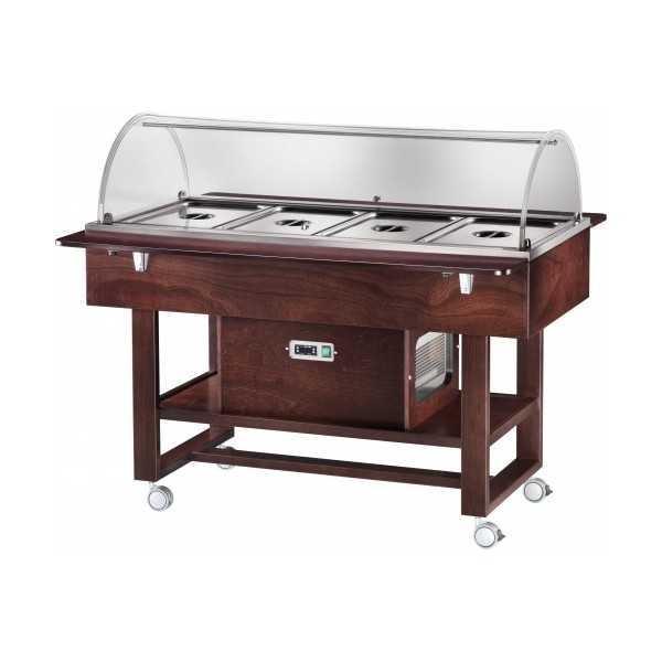 CHARIOT RÉFRIGÉRÉ EN BOIS AVEC DÔME EN PLEXIGLAS - CAPACITÉ : 4 BAC GN 1/1 - L.148 x P.112 x H.125 cm