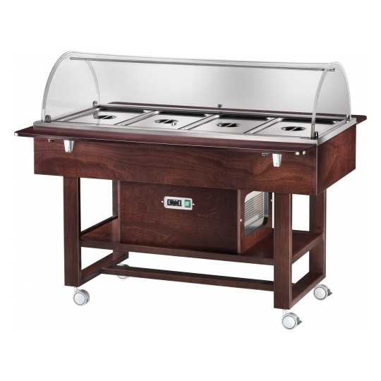 CARRELLO REFRIGERATO IN LEGNO CON CUPOLA IN PLEXIGLASS - CAPACITA\' : 4 VASCHE GN 1/1 - L.148 x P.112 x H.125 cm