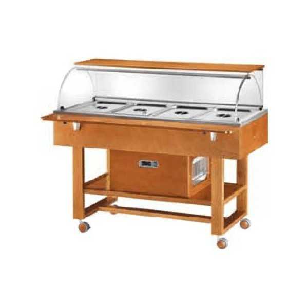 CHARIOT RÉFRIGÉRÉ EN BOIS AVEC DÔME EN PLEXIGLAS ET ÉTAGÈRE SUPÉRIEURE - CAPACITÉ : 4 BAC GN 1/1 - L.111 x P.90 x H.126 cm