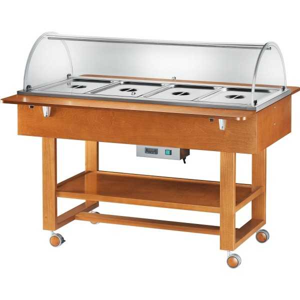 CHARIOT CHAUFFANT BAIN-MARIE AVEC DÔME EN PLEXIGLAS - CAPACITÉ : 4 BAC GN 1/1 - L.148 x P.112 x H.125 cm