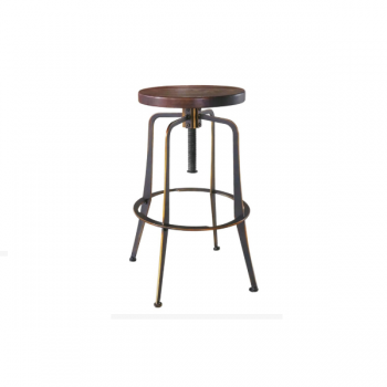 Tabouret en métal peint effet antique avec assise en bois