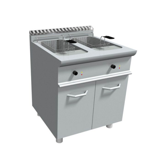 ELECTRIC FRYER WITH TWO TANKS ON CABINET - 17 + 17 L