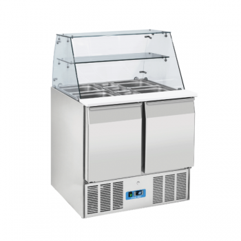 Bar à salade 2 portes avec verre bombé et étagère intermédiaire - L.90 x P.70 x H.129