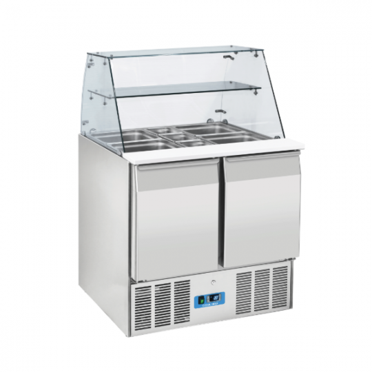 Bar à salade 2 portes avec verre bombé et étagère intermédiaire - L.90 x P.70 x H.129