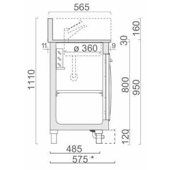 Refrigerated bar counter with 5 doors, coffee machine table top and sink, length 350 cm